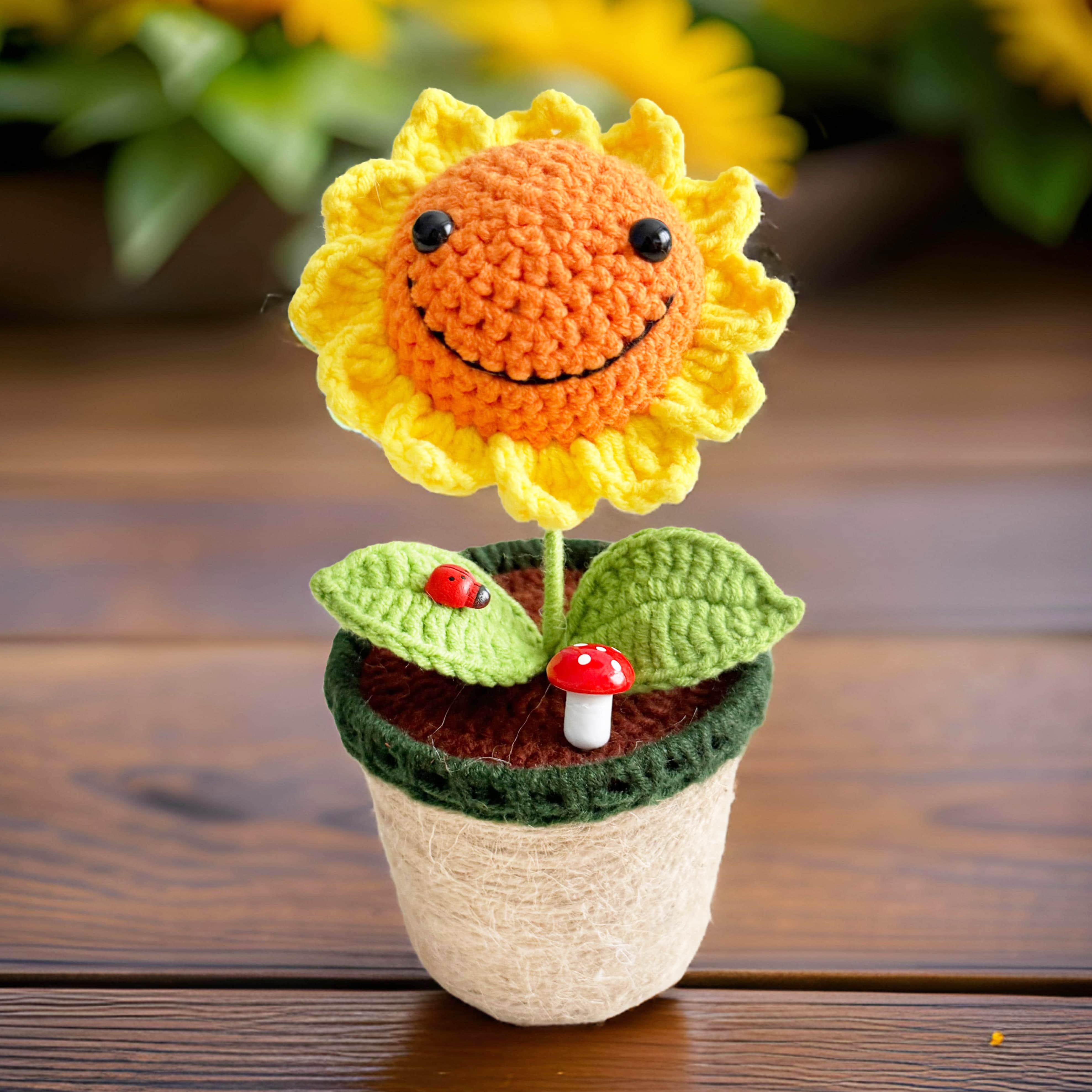 PinkLadyWorkshop - Vente Fleurs artificielles - Tournesols au crochet finis à la main3