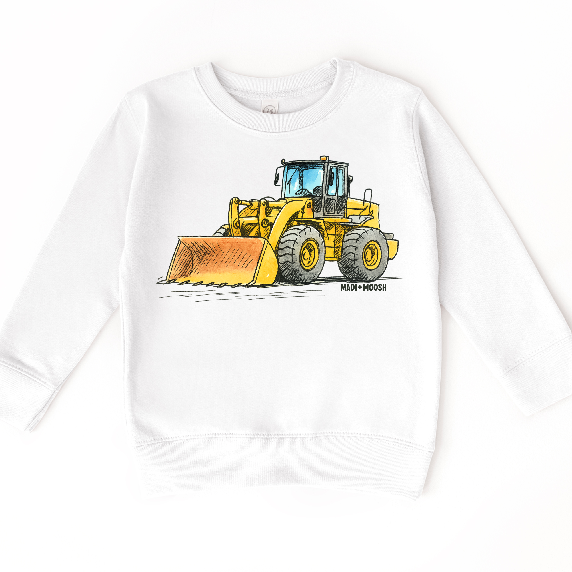 Madi Moosh – T-shirts estampadas – Criança por atacado – T-shirt de Construção Bulldozer - Camiseta de Arte Esboço0