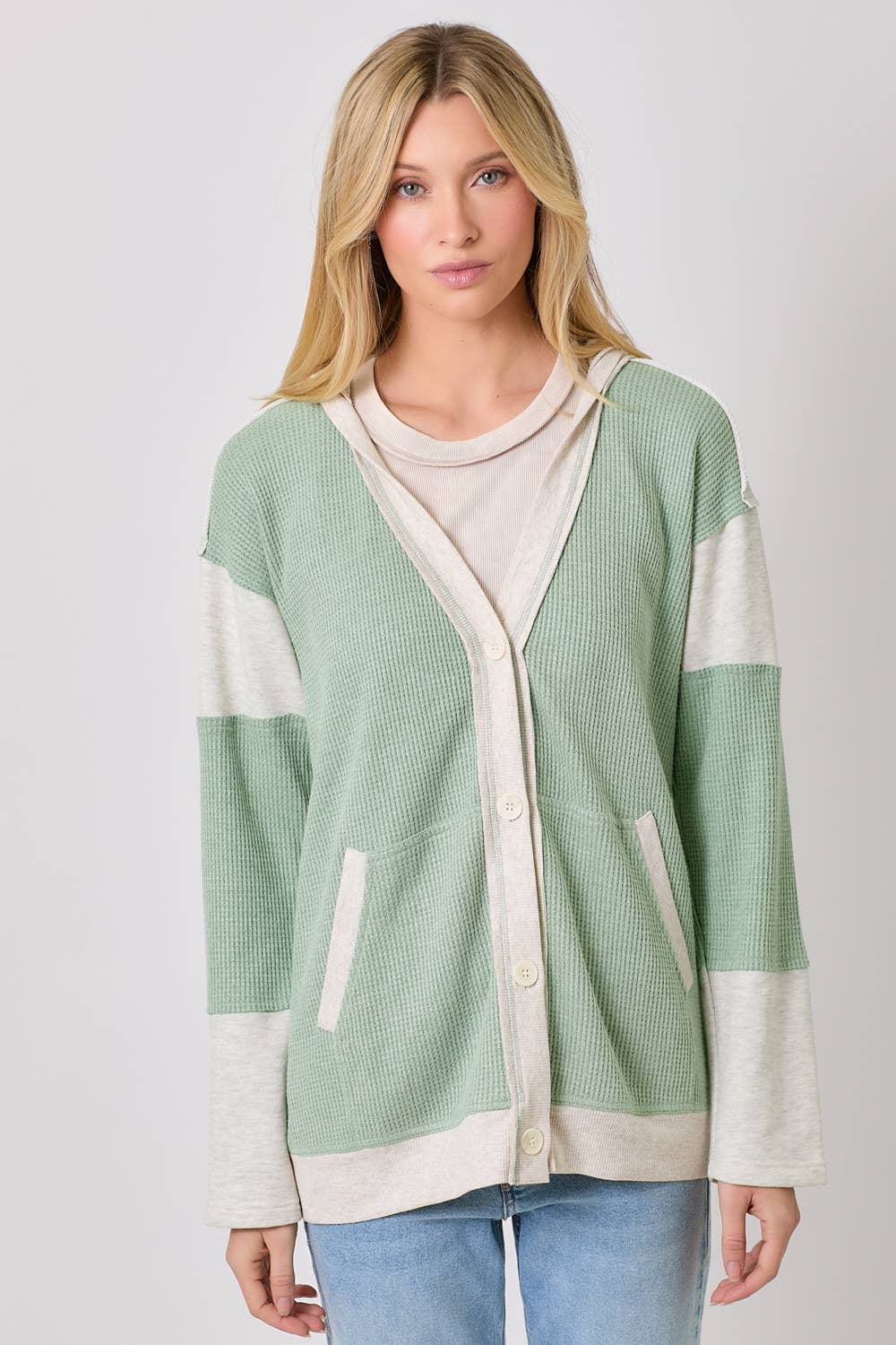 Mystree - Wholesale Cardigan - Women's - 60553 Color Block Hoodie Cardigan2