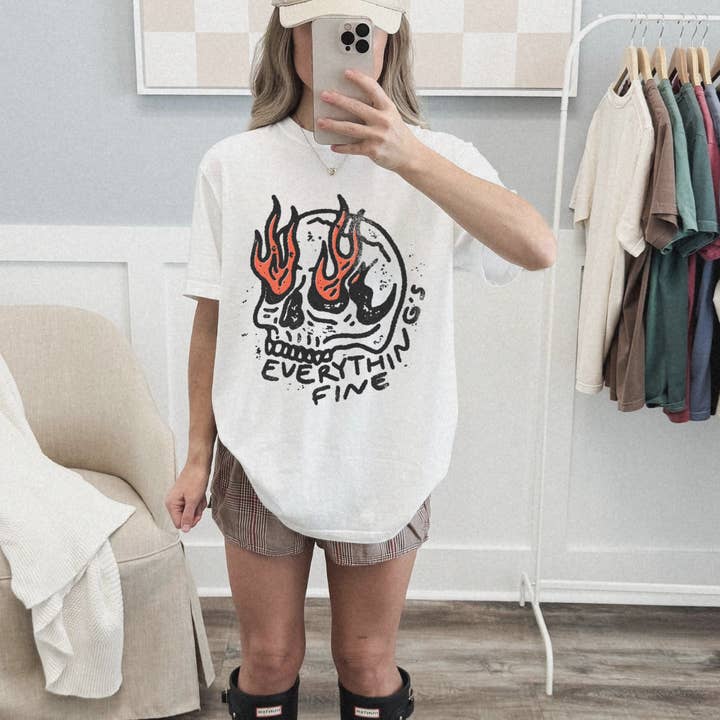 Everything's Fine Skull Graphic Tee for wholesale by Salty Babe Threads