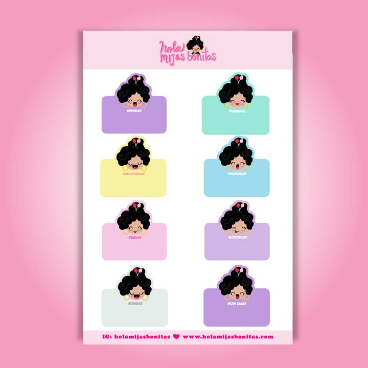 HMB WEEKDAY HAPPY MOOD STICKER SHEET for wholesale by Hola Mijas Bonitas