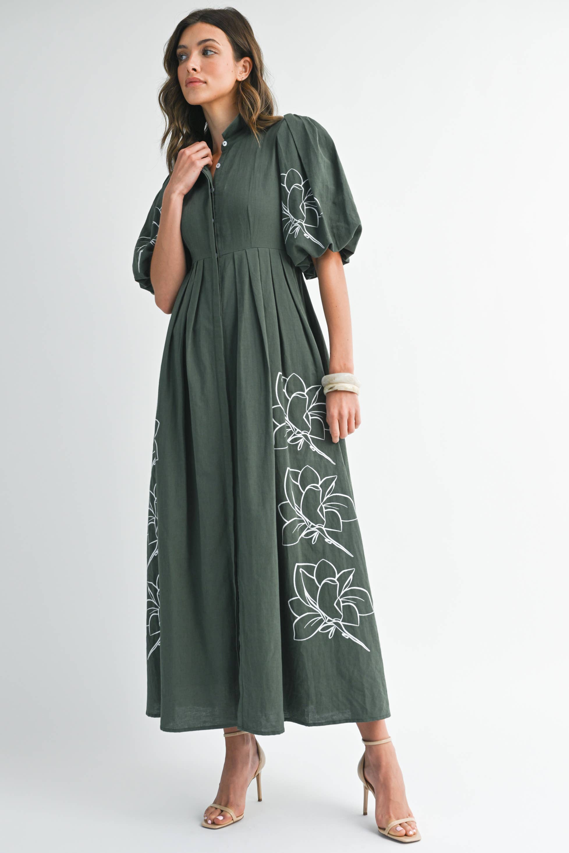 FOREST GREEN ND0085 Artisanal Embroidered Balloon Dress for wholesale on Faire3