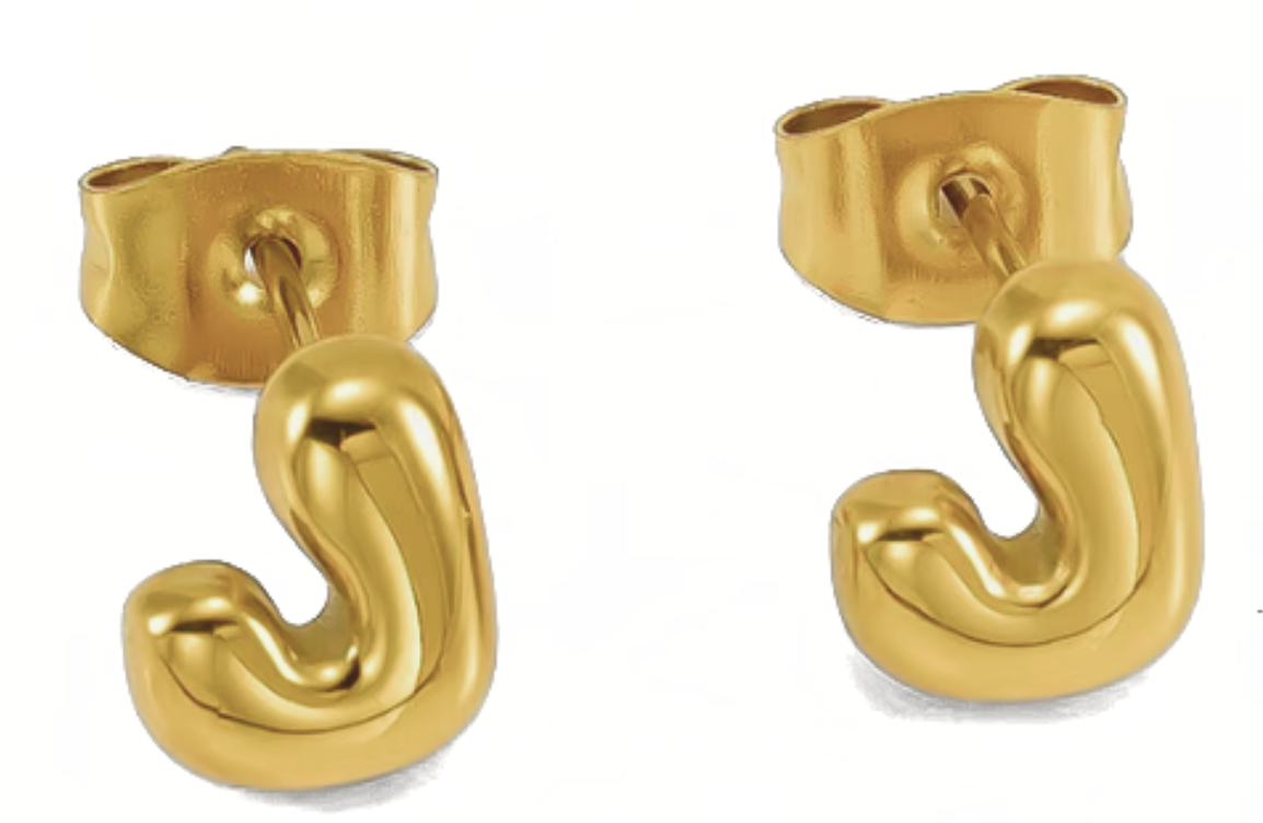 Gult guld HoopLa boblebogstav mini ørestikker i stål med 18K guld for engroshandel på Faire11