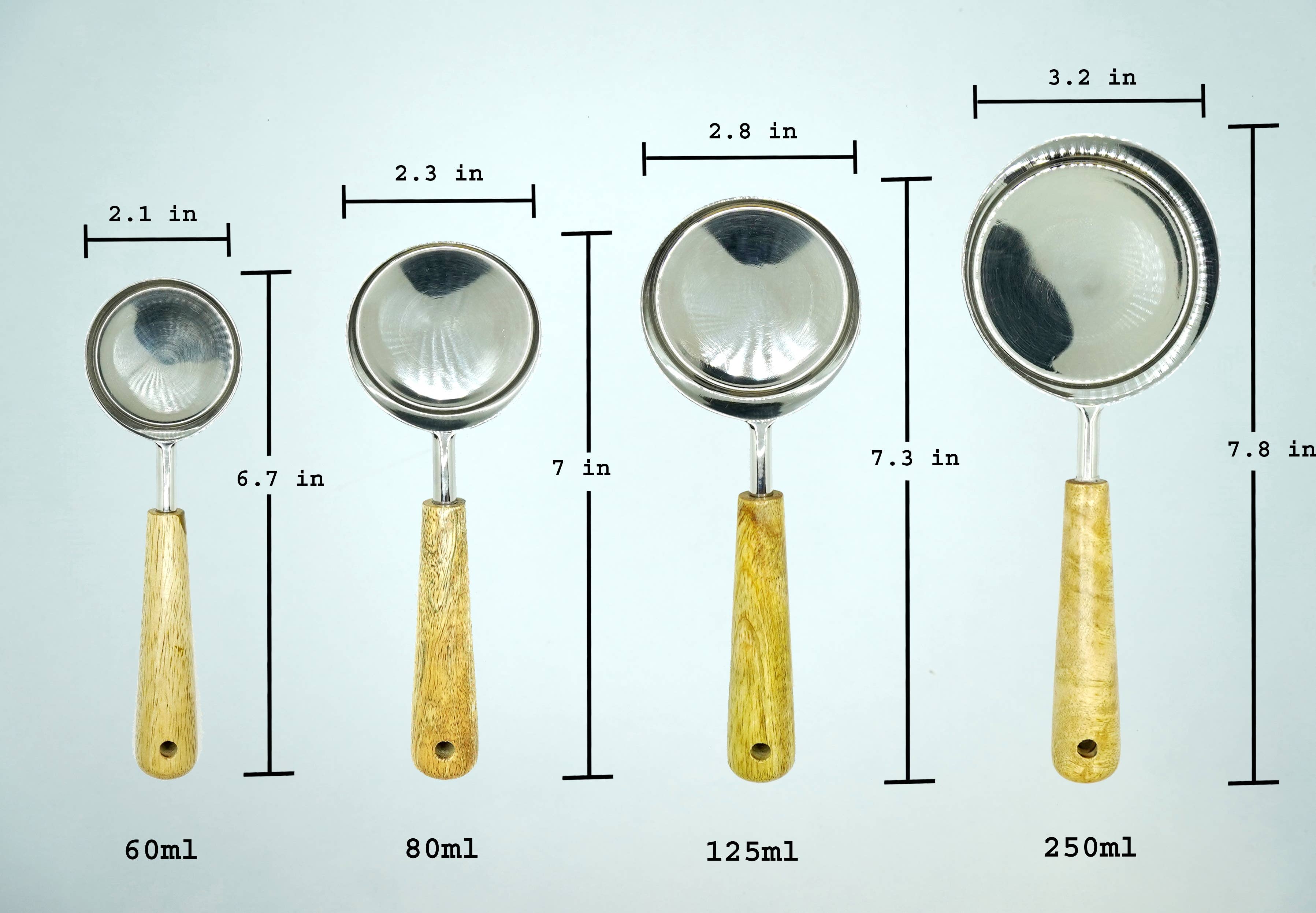 Rich Home Linens - Vendita all'ingrosso Bicchiere/tazza graduata - Set di quattro misurini in acciaio con manico in legno3