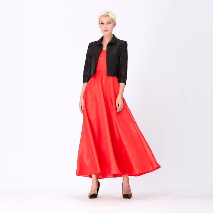 Long flared taffeta dress for wholesale by Smart and Joy