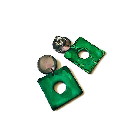 Sassy Sacha Jewelry - Venta al por mayor Pendientes colgantes - Pendientes Grandes y Atrevidos de Declaración Artística Hechos a Mano y Pintados en Púrpura y Turquesa - "Jess"14