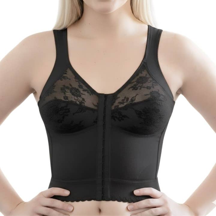 Sutiã longo preto com fechamento frontal e suporte para as costas CORTLAND INTIMATES 9603 por atacado de Rago Shapewear