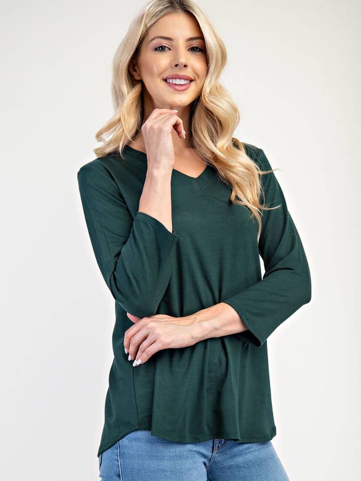 Celeste Clothing - Wholesale Shirt - Women's - V-NECK CLASSIC 3/4 SLEEVE TOP -CT439294