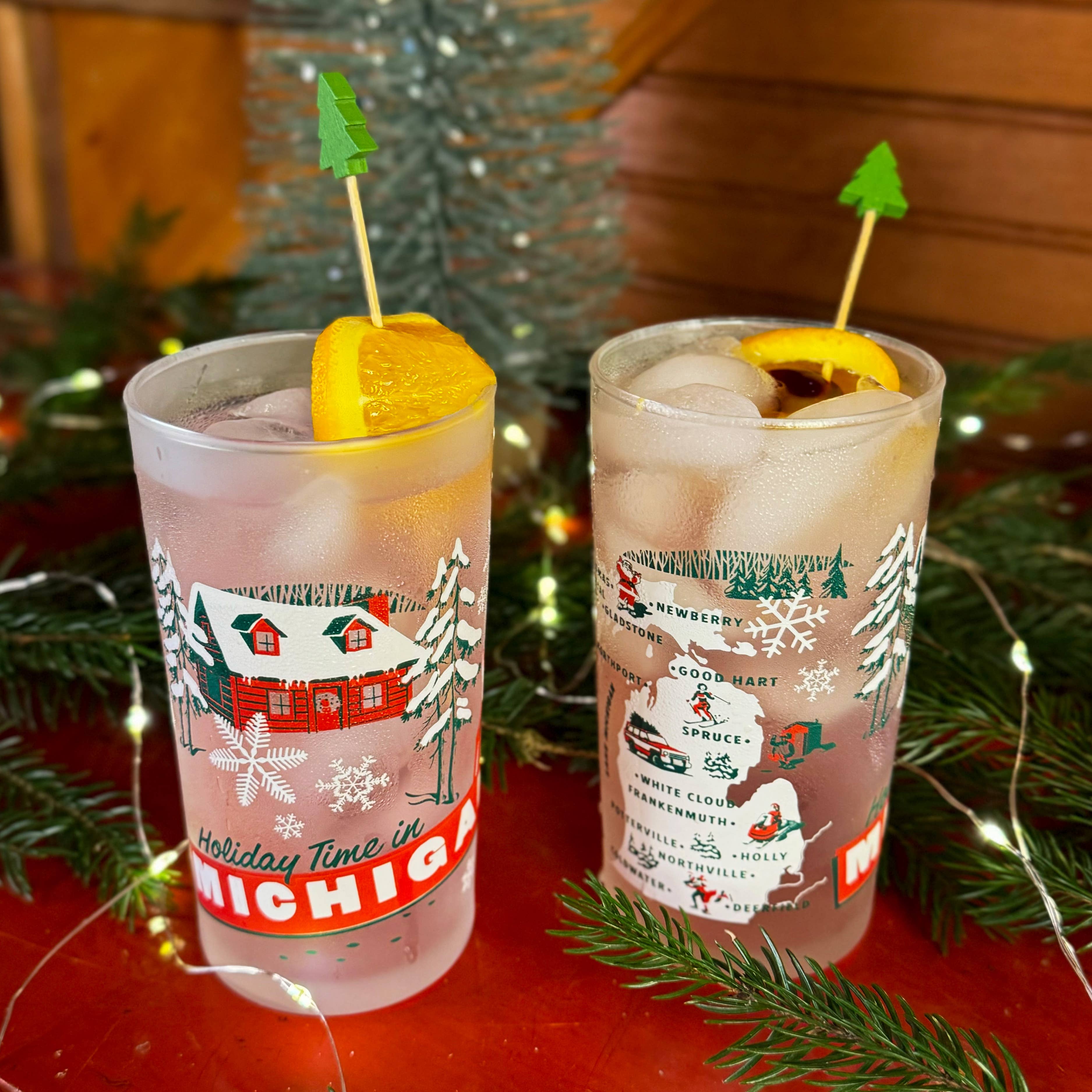 Peninsulas - Wholesale Drinking Glass/Cup - Holiday "Greetings from Michigan" Frosted Glass2