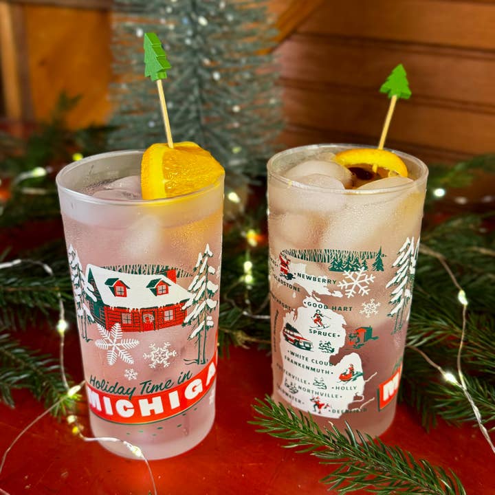 Peninsulas - Wholesale Drinking Glass/Cup - Holiday "Greetings from Michigan" Frosted Glass2