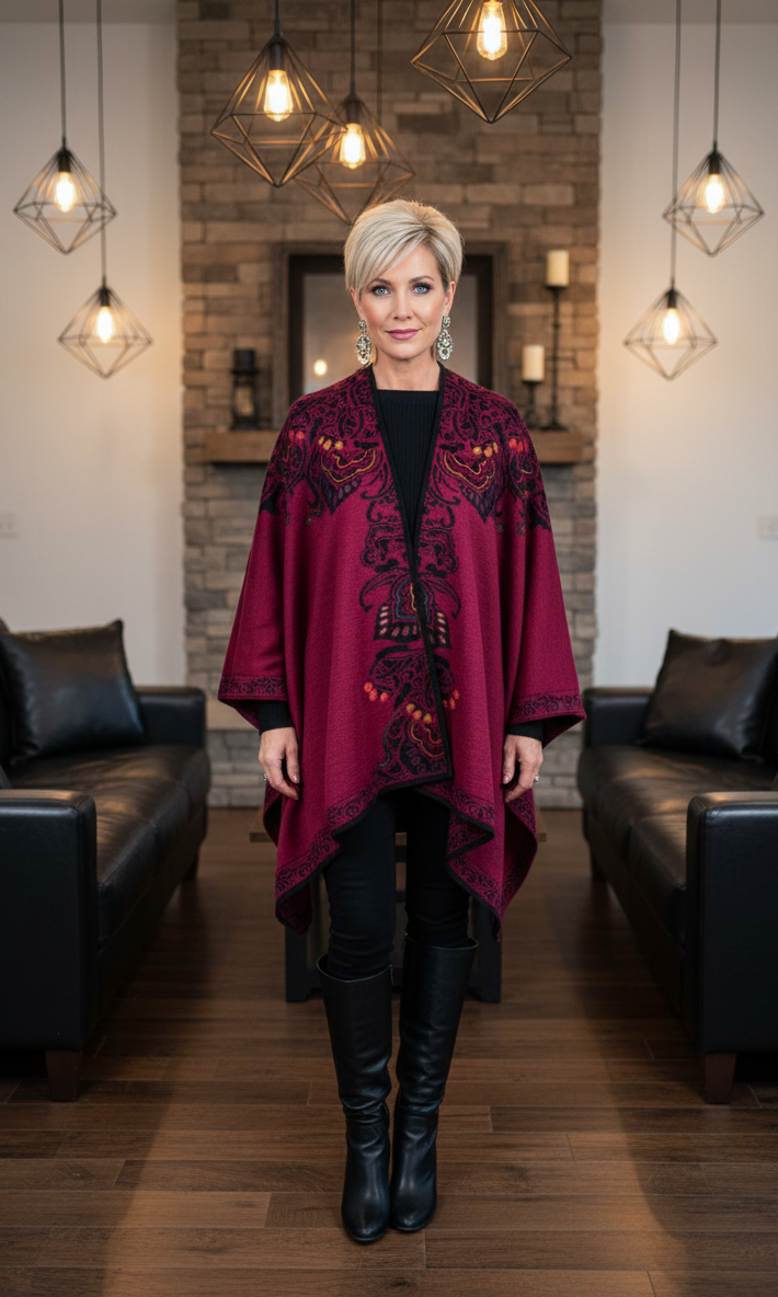 RN-MMRR-60 Wine Elegance – Reversible Alpaca Cape for wholesale on Faire1