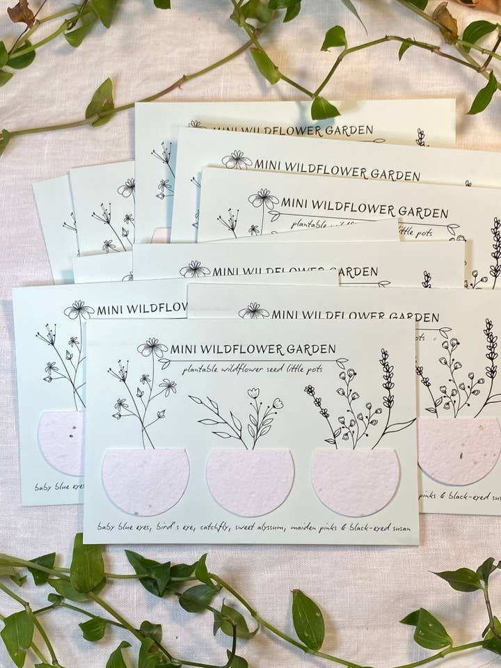 Plantable Party Favor | Blue Mini Wildflower Garden Pots for wholesale by The Raven’s Edge Studio