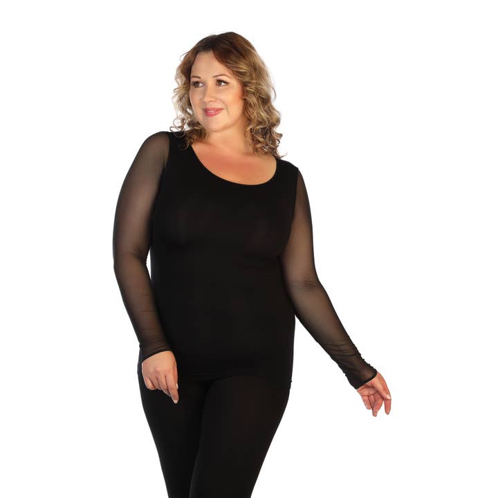 Skinnytees - Wholesale Knit Top - Women's - Plus Crew Neck With Mesh Sleeves