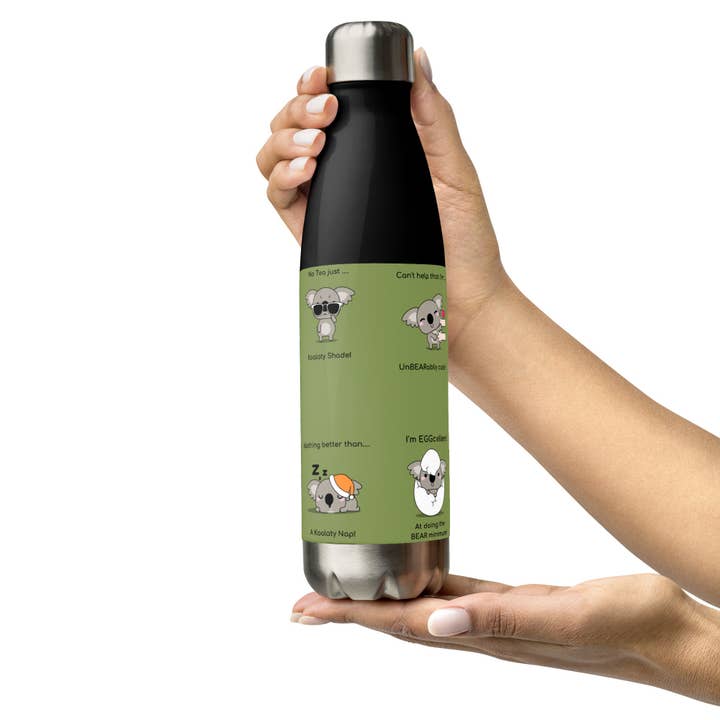 Koalaty Puns Stainless Steel Water Bottle for wholesale by Quality Content LLC dba Koality Kontent