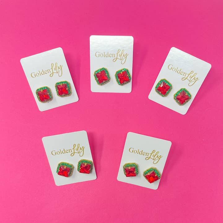 Golden Lily - Wholesale Stud/Post Earrings - Christmas Rhinestone Stud Earrings1