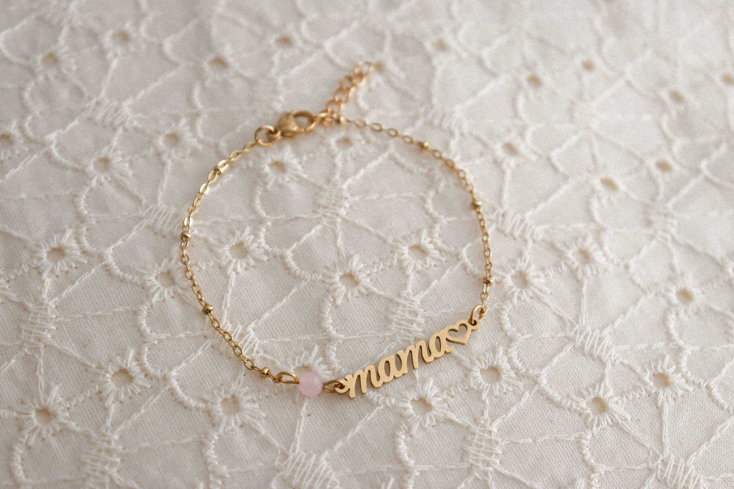 Saint Clairmont – Engroshandel Armbånd med vedhæng – Mama-armbånd med rosakvarts i guld2