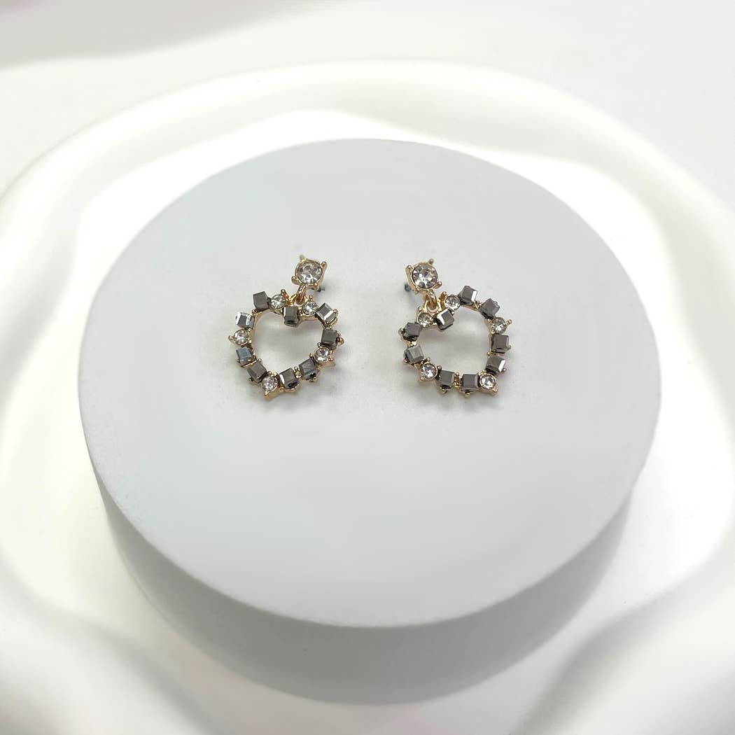 StarryNYC - Wholesale Dangle Earrings - Square Glass Bead and Rhinestone Bead on Heart Post Earrings7