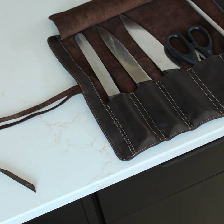 Green Leather Knife Roll for wholesale on Faire2