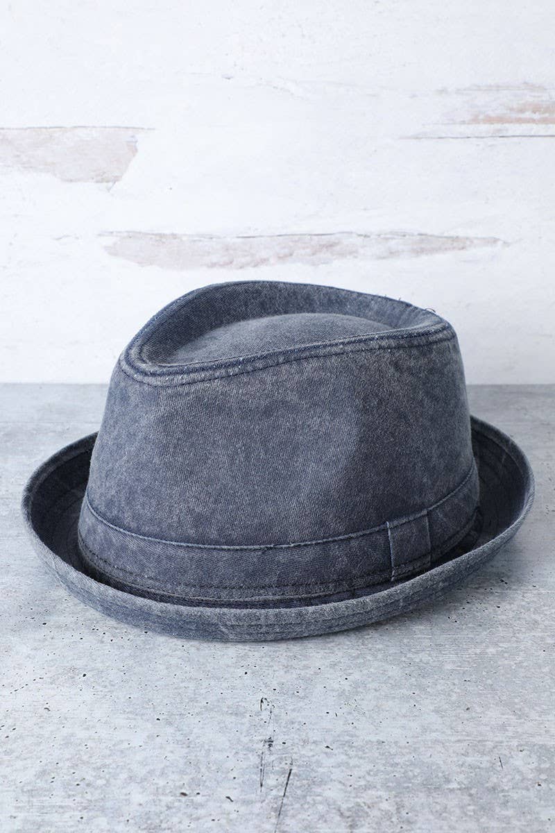 Fashion City - Wholesale Fedora - Women's - Washed Cotton Porkpie Fedora Hat with Folded Brim.1