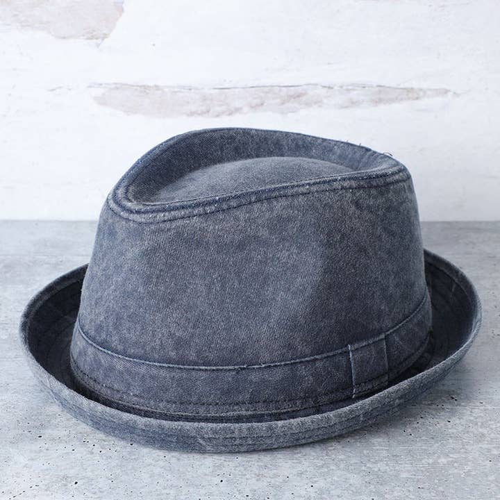 Fashion City - Wholesale Fedora - Women's - Washed Cotton Porkpie Fedora Hat with Folded Brim.1