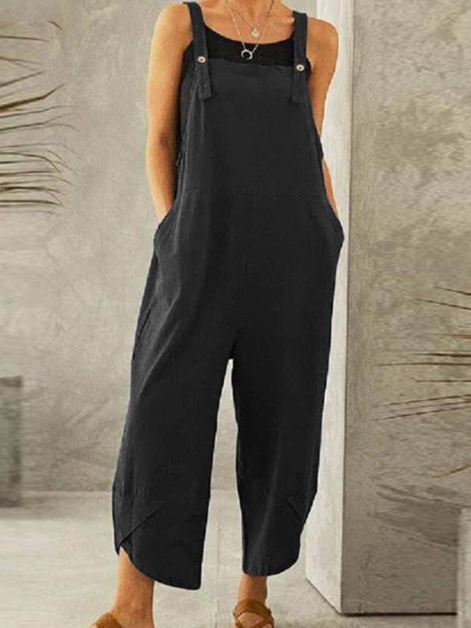 Black Plain Solid Color Casual Overalls Jumpsuit ZK1989 for wholesale on Faire