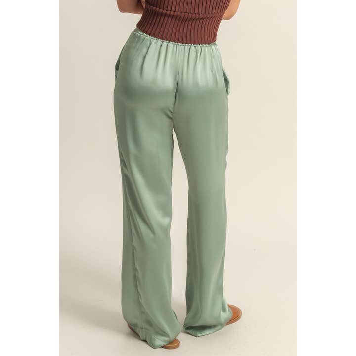 HYFVE - Wholesale Pants - Women's - DZ24F332-Drawstring Waist Wide Leg Satin Pants