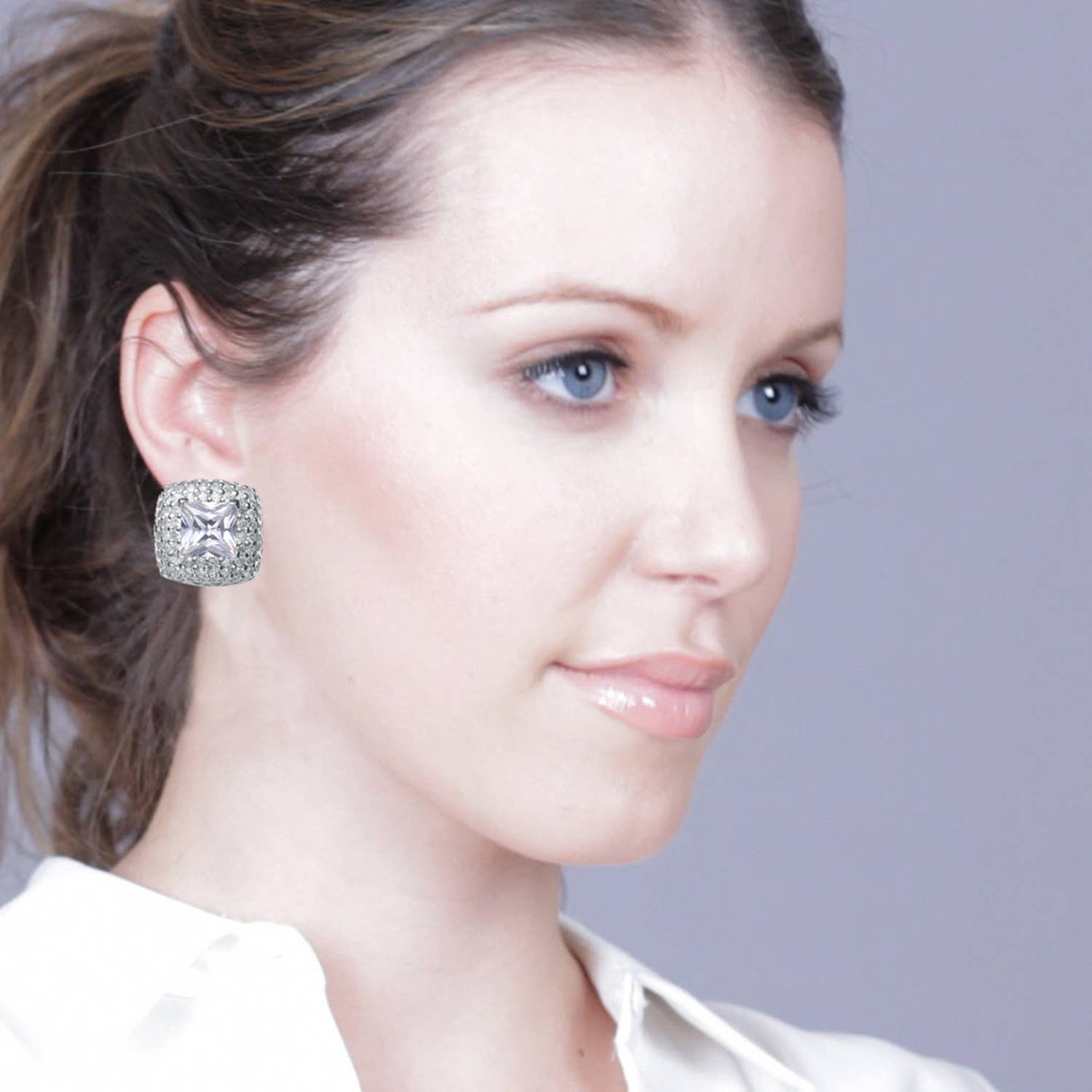 Genevive - Wholesale Clip-On Earrings - C.Z. SS Peridot Dome Square Shape Earrings(1275-PEIDOT)1