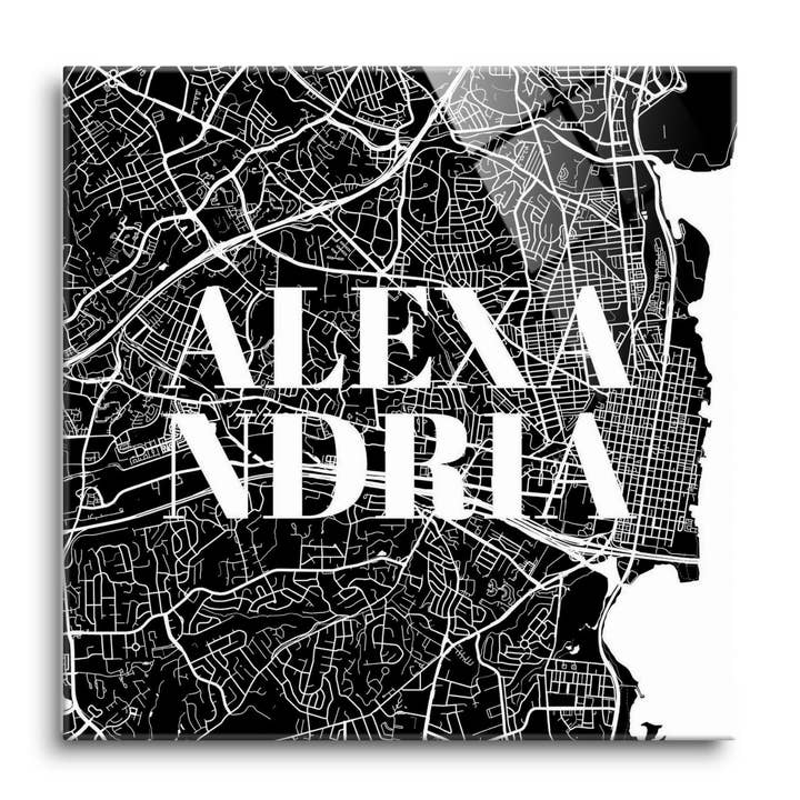Minimalistic B&W Virginia Alexandria|12x12 Glass Plaque for wholesale by Love Local