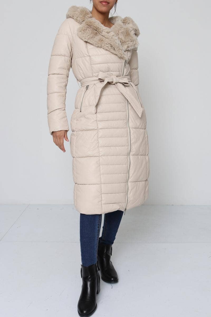 DIX-ONZE - Wholesale Puffer Jacket - Women's - Belted Long Down Jacket with Fur Collar4