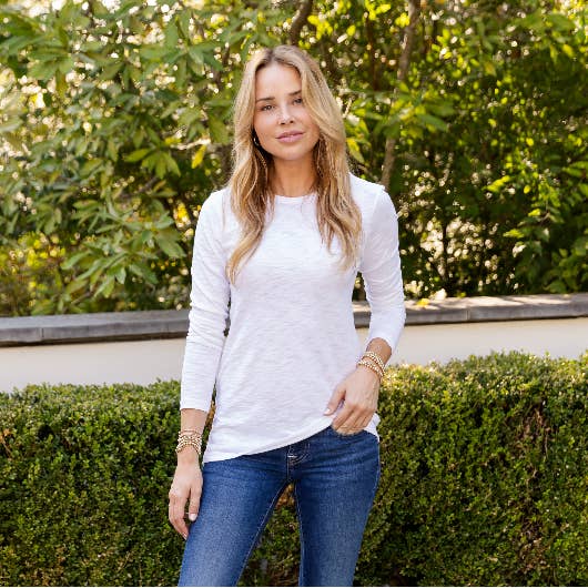 Long Sleeve CYA Crew in White Pima Cotton Slub for wholesale by erin gray