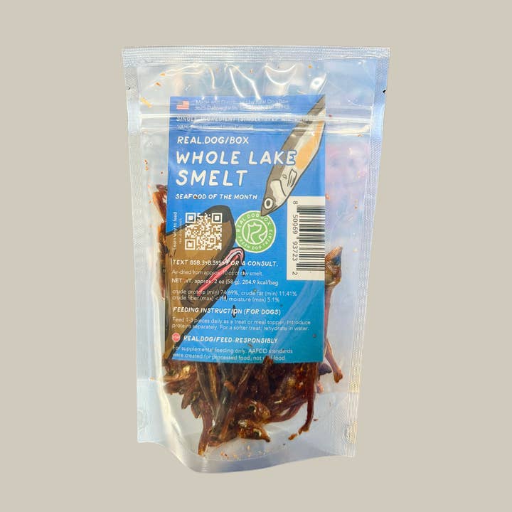 Whole Lake Smelt Air-Dried Dog Treats - Omega 3s for wholesale by Real Dog Box
