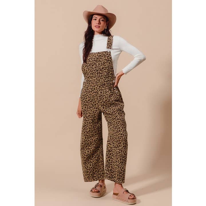 LEOPARD TWILL SLOUCHY BARREL OVERALLS JUMPSUIT for wholesale on Faire
