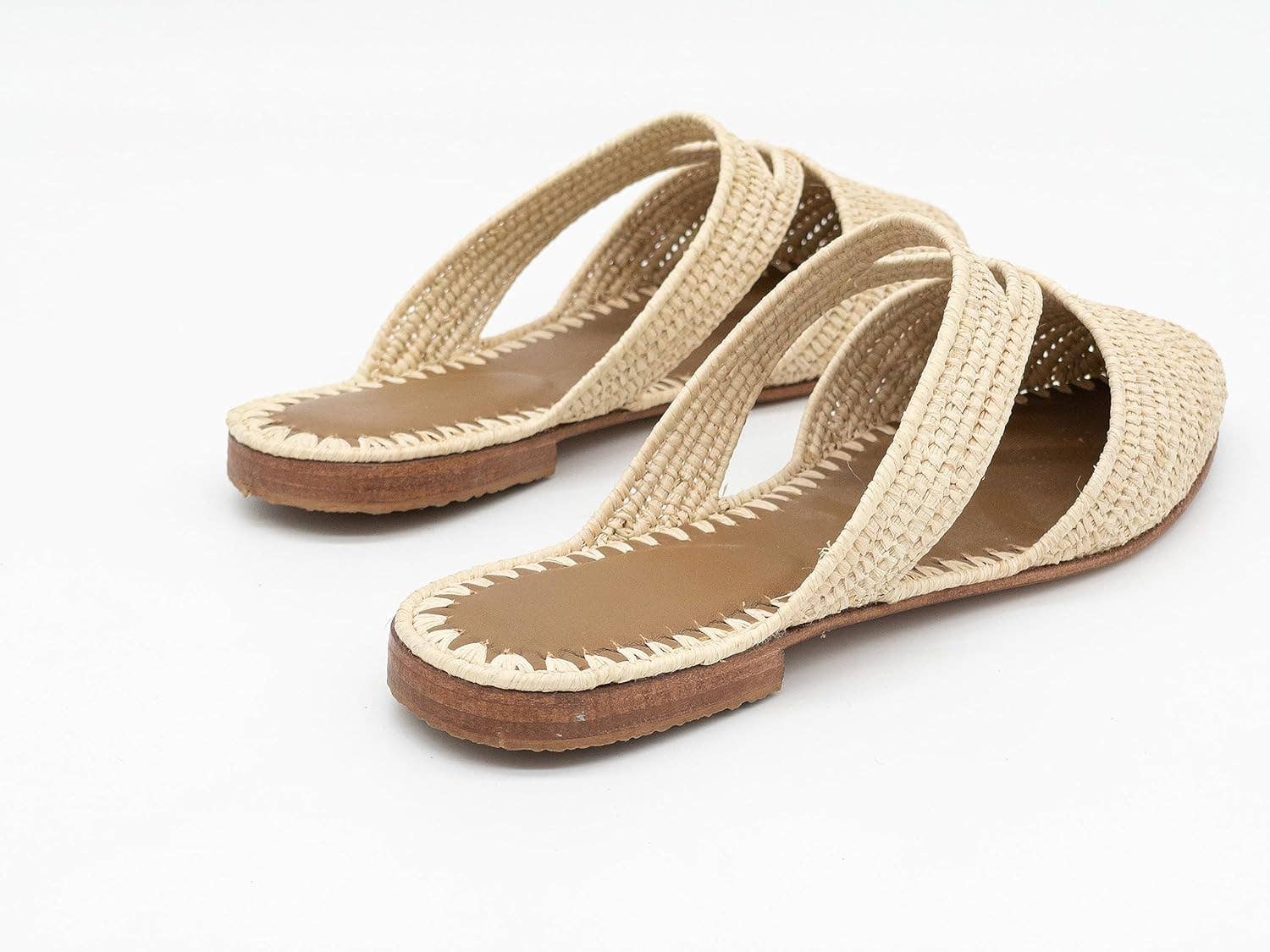 Beige Moroccan Raffia Slippers, Raffia shoes, raffia flats for wholesale on Faire5