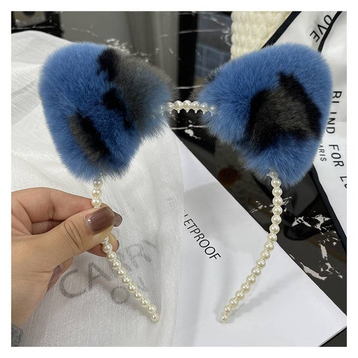 FurDecoration - Wholesale Fashion headband – women's - Rex Rabbit Fur Cat Ears Headband with Pearls2