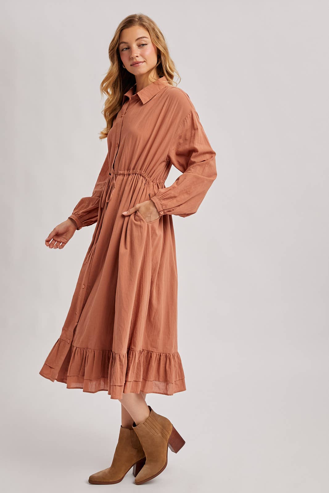Bluivy - Wholesale Dress - Women's - RUFFLED MIDI OPEN DUSTER OR SHIRT DRESS4