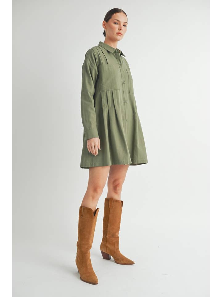 OLIVE Long-Sleeve Button-Up Shirt Mini Dress -1 for wholesale on Faire19