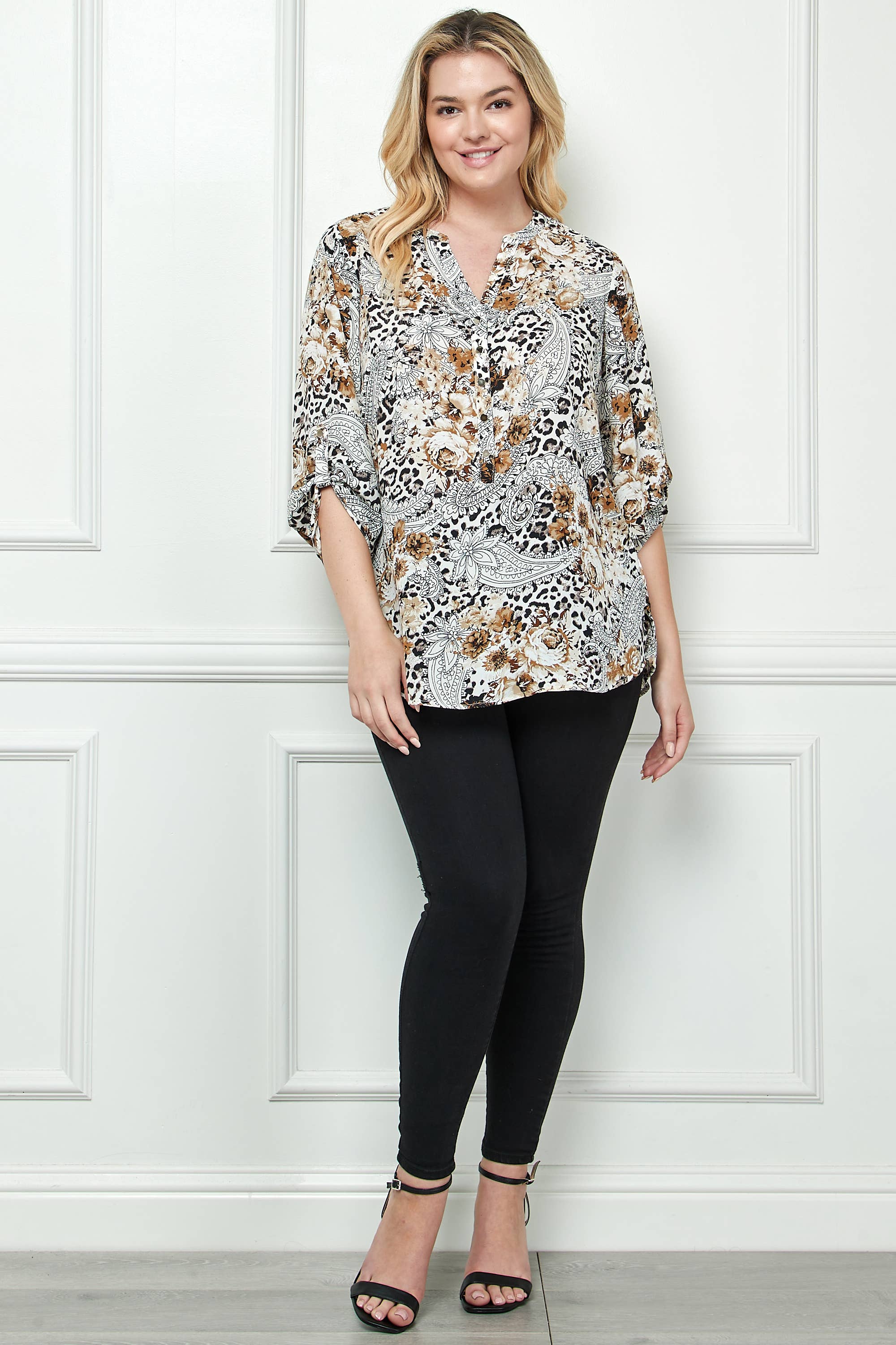 Ivory Black Brow PLUS SIZE ABSTRACT ANIMAL PRINT BLOUSE G220977N30X for wholesale on Faire3