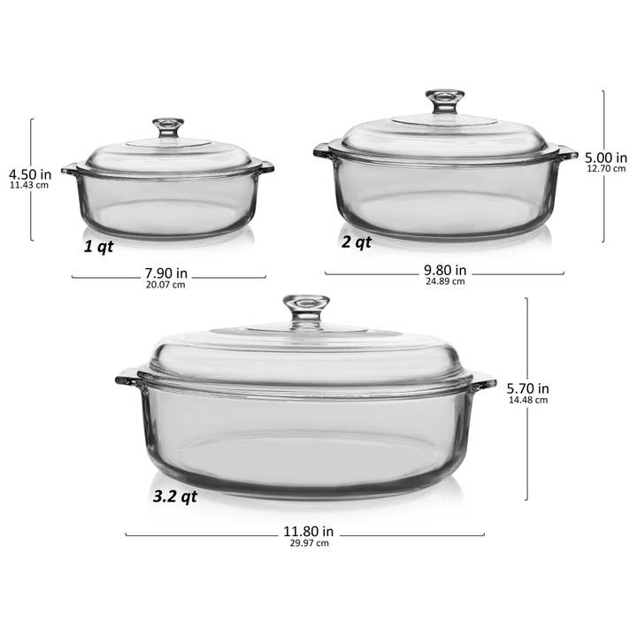 Libbey - Wholesale Baking Dish - Libbey Baker's Basics 3 Piece Glass Casserole Baking Dish Set with Glass Covers3