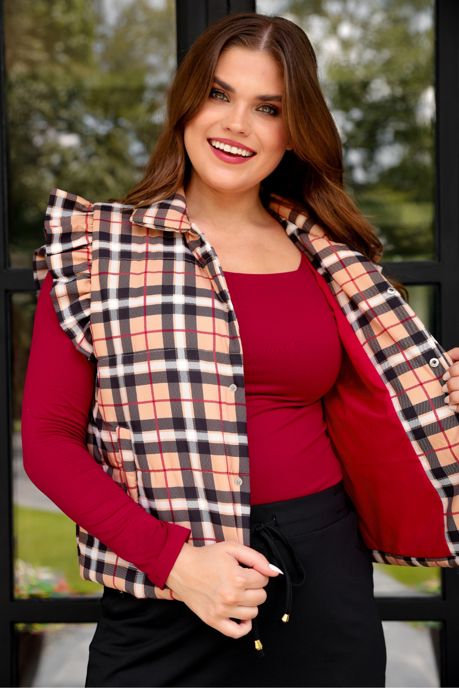 Brown Nora Plaid Puffer Vest for wholesale on Faire18
