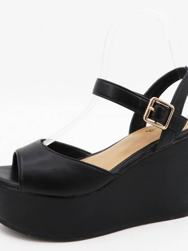 Mars Sky Shoes Wholesale - Wholesale Wedges - Women's - Bamboo Women Wedge Platform Buckle Ankle Strap Sandals