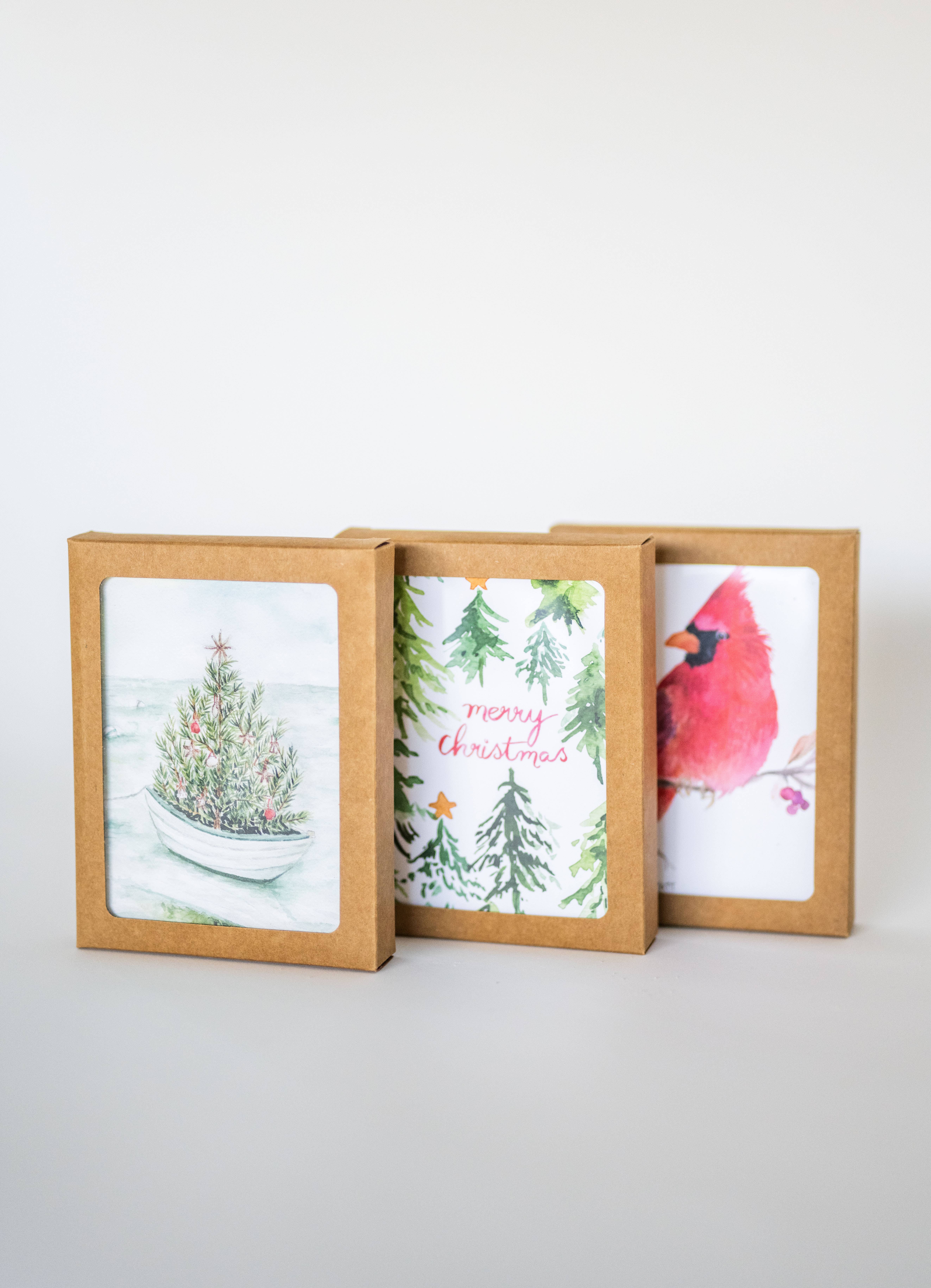 Melissa Hyatt - Wholesale Briefpapier/indexkaartenset - "Rode Kardinaal" aquarel notitiekaart - set van 6 in doos3