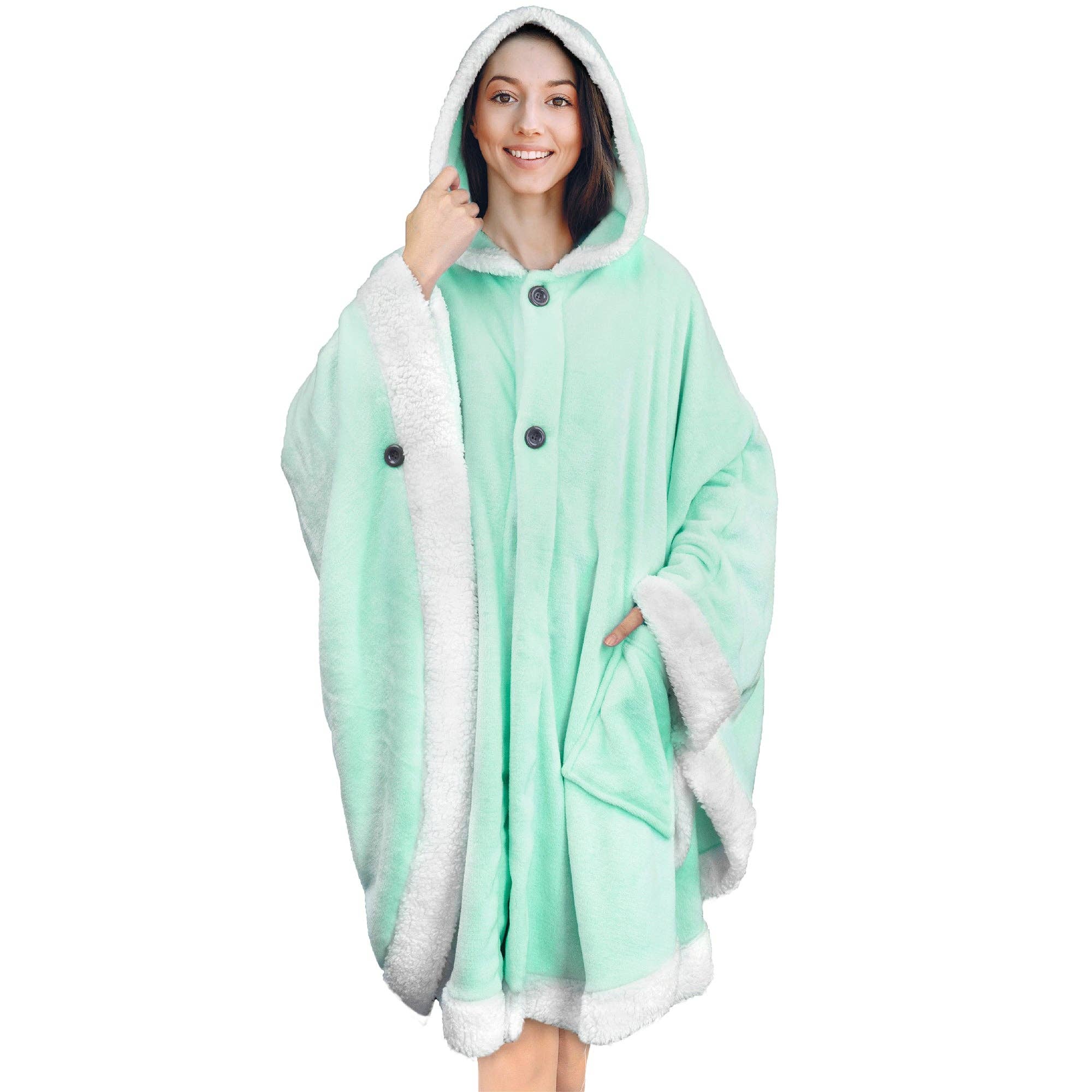 Pavilia – wholesale Poncho – Women's – Angel Wrap Hoodie Sherpa Poncho Blanket87