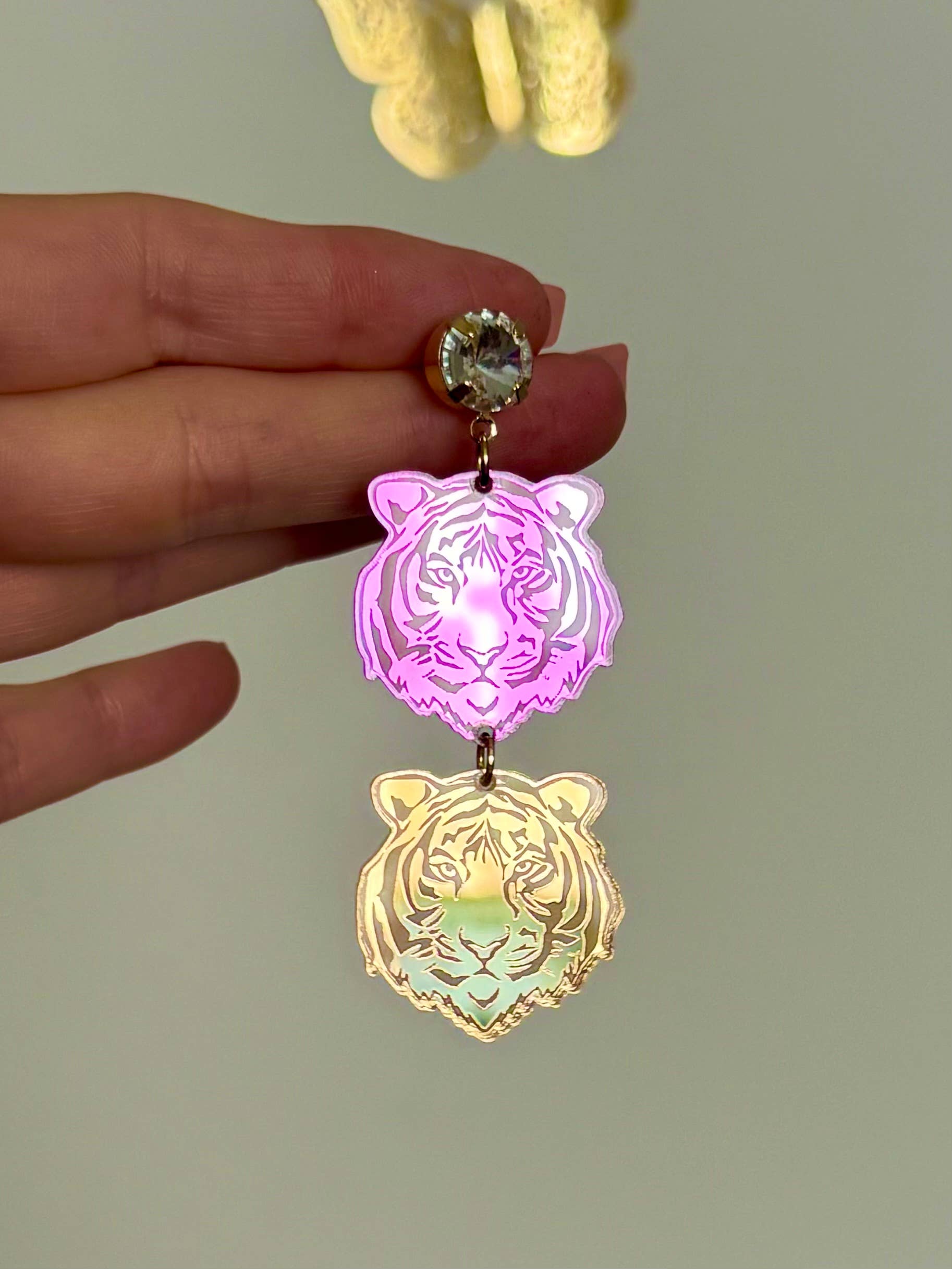 Louie Love - Wholesale Hoop Earrings - Purple & Gold LSU Football Sports Tiger Face Gameday Earring6