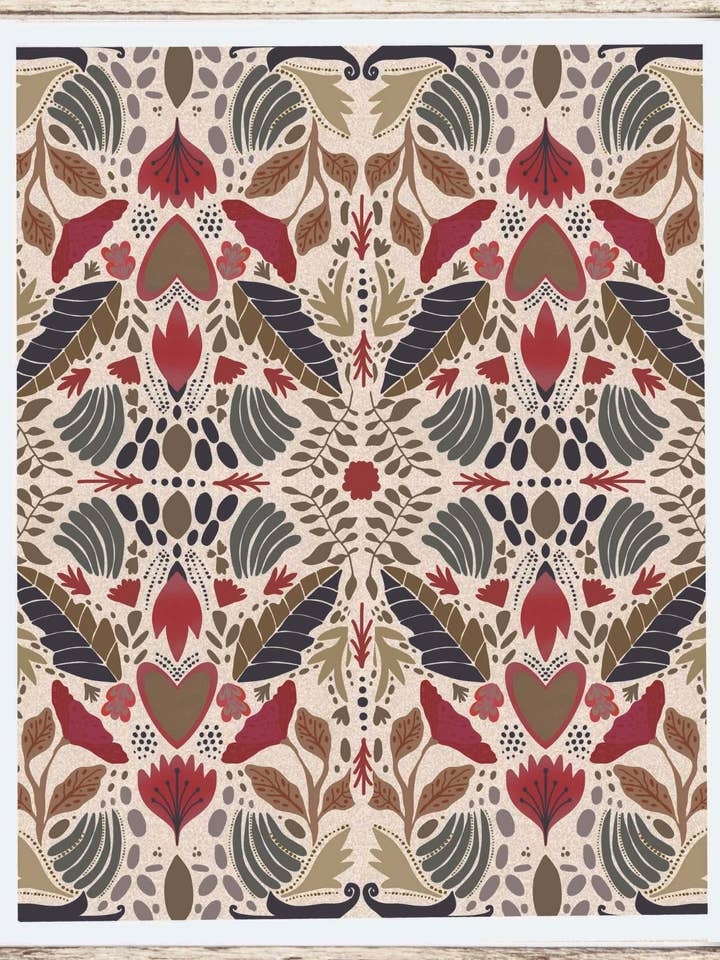 Nature's Tapestry Folk Art Pattern Print for wholesale by Julia Frost Art