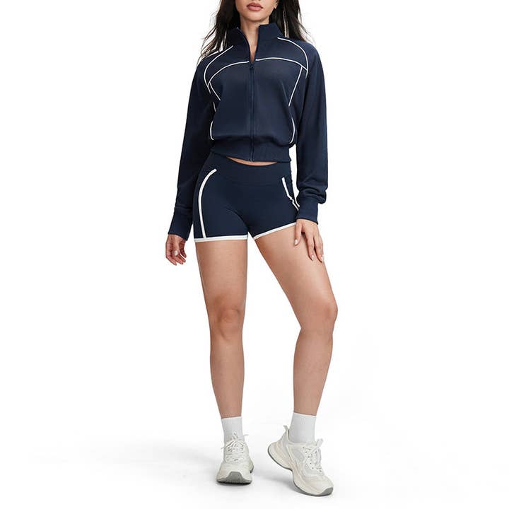 Completo 2 pezzi: giacca ampia a blocchi di colore + shorts a vita alta per la vendita all'ingrosso da parte di WONDERXFANS