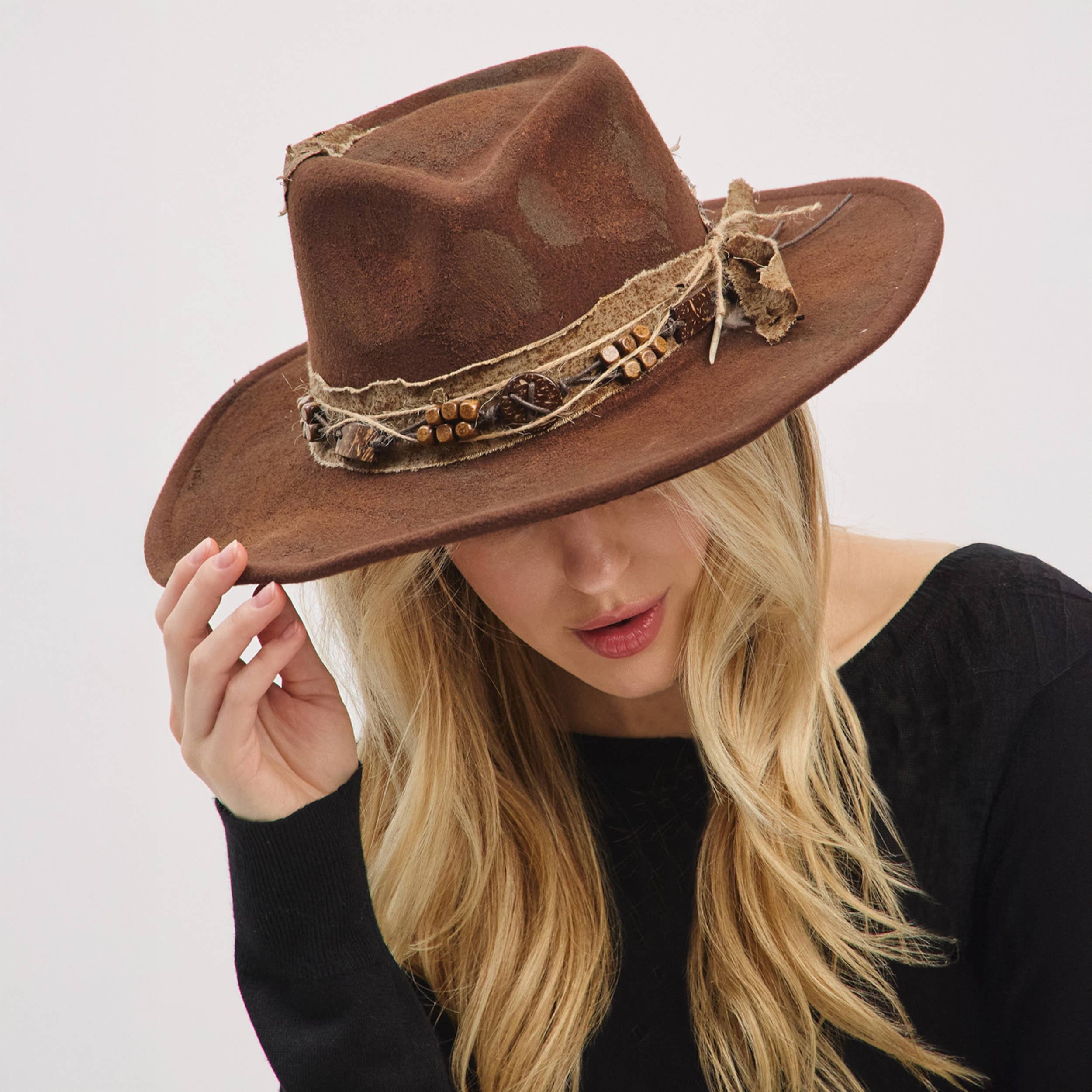 Hana - Wholesale Cowboy Hat - Women's - Rustic Cowgirl with Feather Fedora Hat5