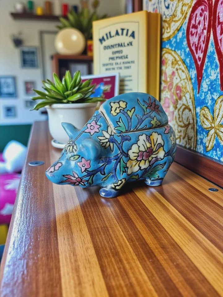 Senapskruka (gris) – Blå Art déco med blommotiv för wholesale av Art Déco Style