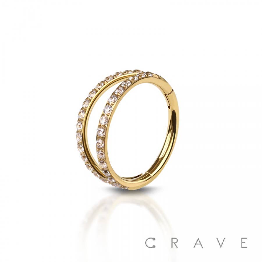 CRAVE - Wholesale Nose Ring - TITANIUM 2 ROW CZ PRONG SET CLICKER/NOSE RING2