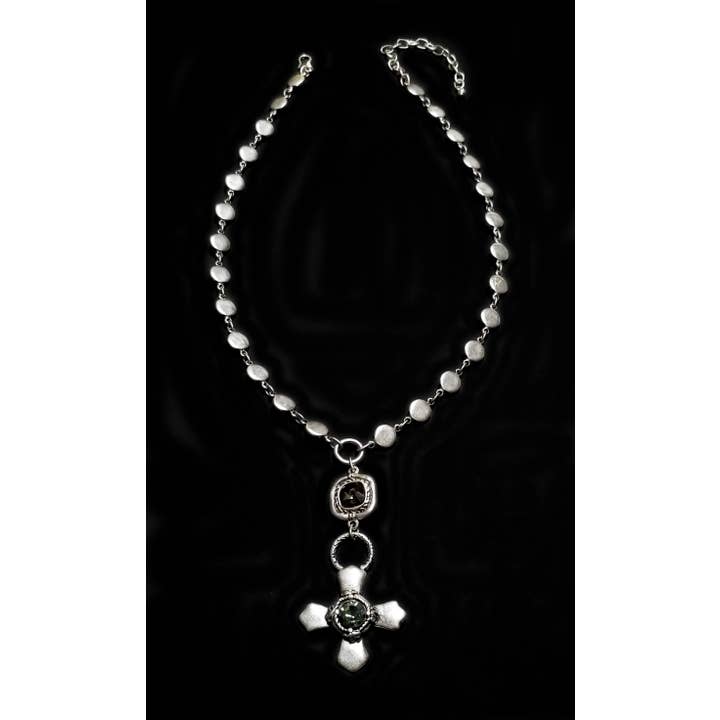 Chanour - Wholesale Pendant/Charm Necklace - Handmade Pewter & Crystal Cross Necklace - NN3135