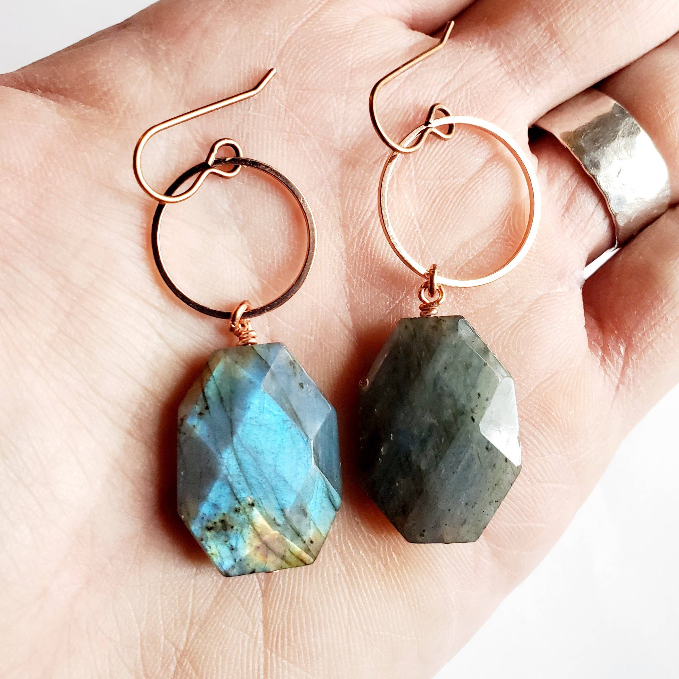 MergingMetals - Wholesale Hoop Earrings - Faceted Labradorite Drop Earrings3